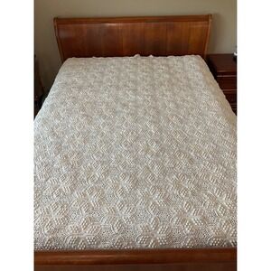 Antique Handmade Crochet Bedspread Cover Popcorn Star Motif Cottagecore Romantic